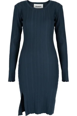 Silvian Heach Kleedjes, Dames, Blauw, S, Polyester, Stijlvolle Midi Jurk met Uitgesproken Textuur