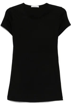 LEMAIRE Tops, Dames, Zwart, M, Katoen, T-shirt met ronde hals en korte mouwen