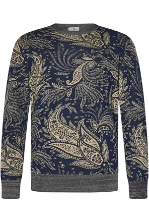 Etro Truien, Heren, Veelkleurig, M, Katoen, Blauw Bloemen Paisley Sweatshirt