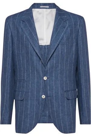 Brunello Cucinelli Jassen, Heren, Blauw, M, Blauwe Blazer met Reversknopen