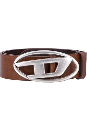 Diesel Accessoires, Heren, Bruin, 90 CM, Leer, Ovalen Gesp Leren Riem