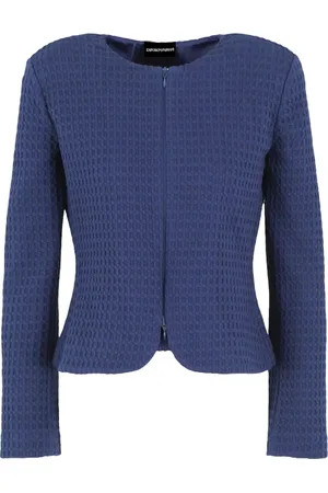Emporio Armani Jassen, Dames, Blauw, L, Katoen, Waffle Knit Jas