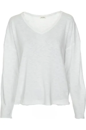 American Vintage Blouses & Shirts, Dames, Wit, S, V-hals Longsleeve Shirt