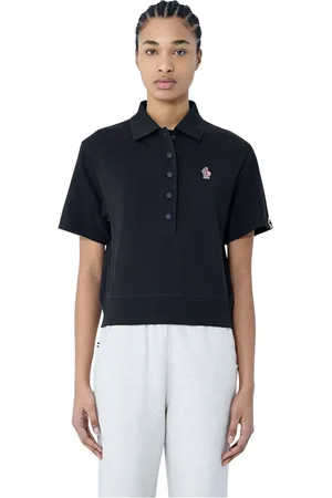 Moncler Tops, Dames, Zwart, S, Katoen, Logo Motif Polo Shirt