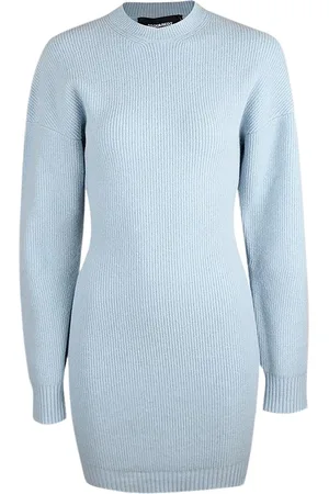 Dsquared2 Truien, Dames, Blauw, S, Wol, Hemelsblauwe Fitted Jurk met Lange Mouwen
