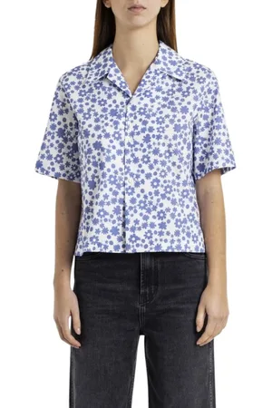 Marni Blouses & Shirts, Dames, Blauw, XS, Katoen, Blauw Bloemen Zomershirt