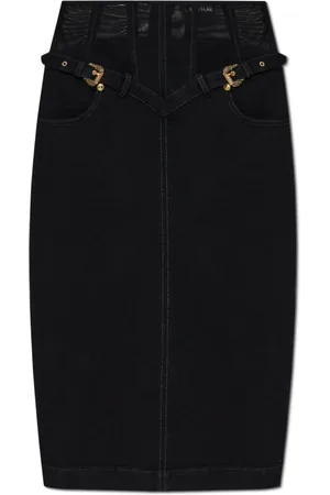VERSACE Rokken, Dames, Zwart, W27, Denim, Denim rok met achterkant split