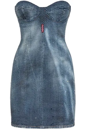 Dsquared2 Kleedjes, Dames, Blauw, S, Denim, Studded Denim Bustier Minidress