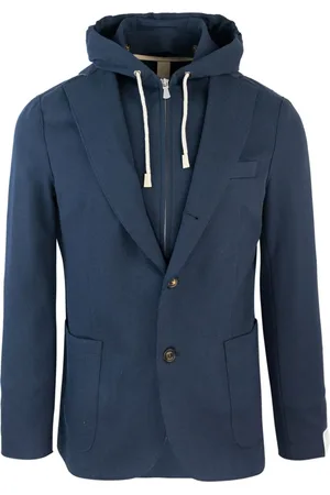ELEVENTY Jassen, Heren, Blauw, M, Katoen, Hooded Jacket met Verstelbaar Trekkoord