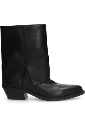 Manfield Schoenen, Dames, Zwart, 36 EU, Zwarte leren cowboylaarzen met omslag