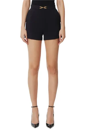 Elisabetta Franchi Korte broeken, Dames, Zwart, S, Polyester, Shorts van crêpestof met kleppen en logo-embleem