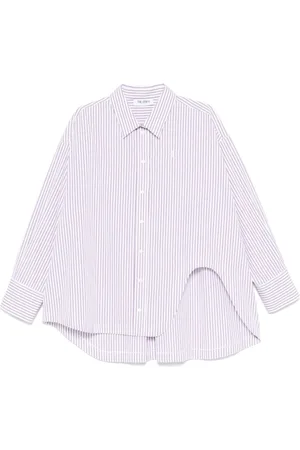 The Attico Blouses & Shirts, Dames, Paars, S, Katoen, Klassiek overhemd met geborduurd logo en klassieke kraag
