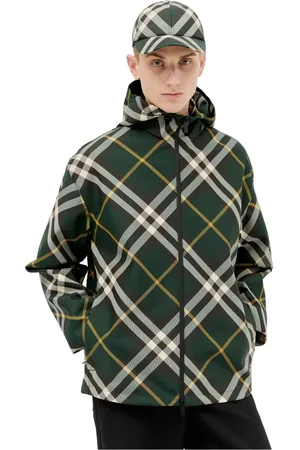 Burberry Jassen, Heren, Groen, M, Polyester, Geruite Jas met Capuchon