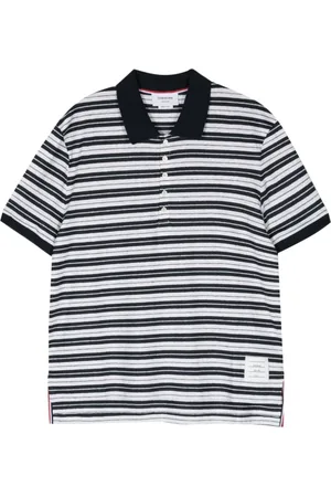 Thom Browne Tops, Heren, Blauw, S, Linnen, Blauw Polo Shirt met Logo Patch