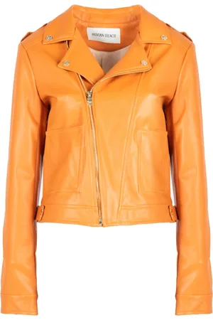 Silvian Heach Jassen, Dames, Oranje, L, Leer, Getailleerd leren jack