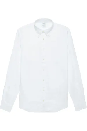 Brooks Brothers Overhemden, Heren, Wit, L, Linnen, Milano Slim-fit Linnen Sport Shirt