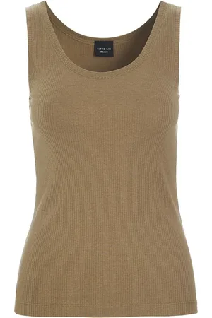 Bitte Kai Rand Tops, Dames, Bruin, XS, Katoen, Rib Tanktop Noten Beige