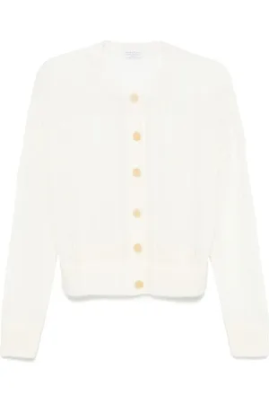 Brunello Cucinelli Truien, Dames, Wit, S, Trui met ronde hals en knopen