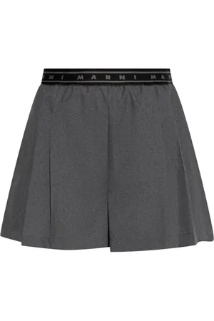 Marni Korte broeken, Dames, Grijs, S, Wol, Geplooide shorts met elastische tailleband