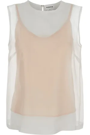 P.A.R.O.S.H. Tops, Dames, Wit, L, Witte Zijden Blouse met Semi-Transparant Design