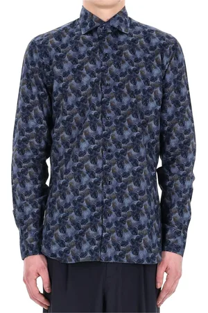BARBA Overhemden, Heren, Blauw, L, Linnen, Bloemen Linnen Dandylife Overhemd