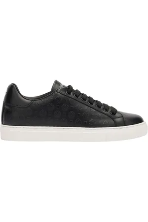 Roberto Cavalli Schoenen, Dames, Zwart, 35 EU, Leer, Monogram Lage Leren Sneakers