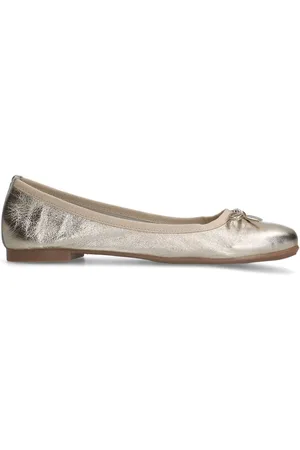 Manfield Schoenen, Dames, Geel, 39 EU, Leer, Gouden Leren Ballerina