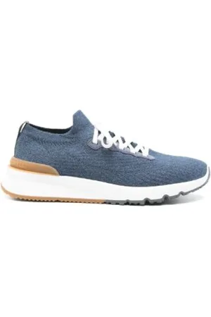 Brunello Cucinelli Schoenen, Heren, Blauw, 40 EU, Navy Knit Sock-Style Sneakers