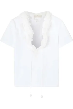 ERMANNO SCERVINO Tops, Dames, Wit, XL, Katoen, Geborduurde katoenen T-shirt