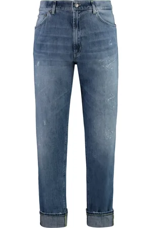 Dondup Jeans, Heren, Blauw, W30, Katoen, Slim Fit Distressed Jeans met Omgeslagen Zoom