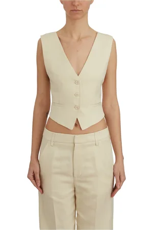 Dondup Jassen, Dames, , S, Linnen, Double-breasted vest van viscose en linnen twill