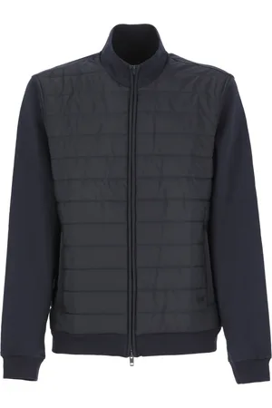 FAY Jassen, Heren, Blauw, 2Xl, Bimaterial Sweatshirt met Hoge Hals