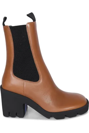 Burberry Schoenen, Dames, Bruin, 38 EU, Leer, Enkellaarsjes met hak en ronde neus