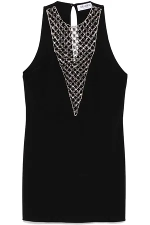 The Attico Kleedjes, Dames, Zwart, S, Mouwloze Jurk met Keyhole Detail