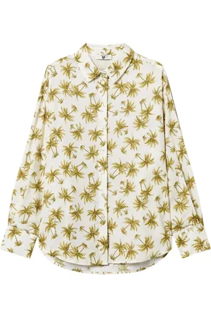 Twin-Set Blouses & Shirts, Dames, Veelkleurig, S, Witte Palmboomprint Overhemd