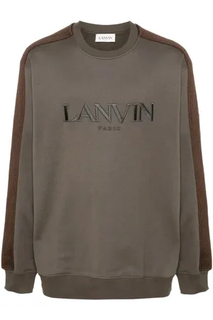 Lanvin Sweatshirts & Hoodies, Heren, Bruin, L, Katoen, Geborduurde Logo Crew Neck Sweater
