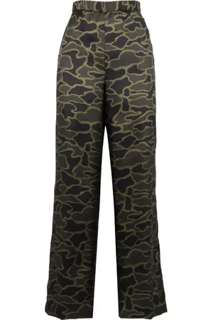 Aspesi Broeken, Dames, Groen, M, Zijden Camouflage Elastische Taillebroek
