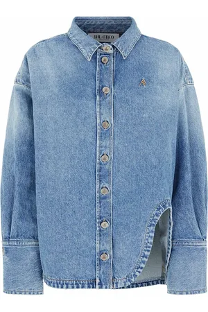 The Attico Jassen, Dames, Blauw, L, Denim, Blauw Geborduurde Denim Jas