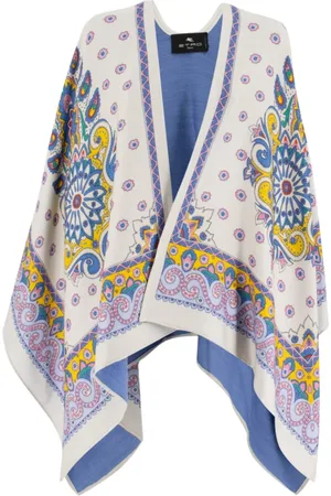 Etro Jassen, Dames, Veelkleurig, ONE Size, Wol, Floral Jacquard Wollen Cape