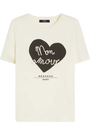 Max Mara Tops, Dames, , M, Katoen, Geborduurd T-shirt met korte mouwen van jersey