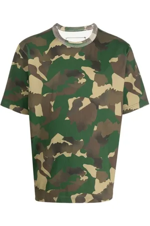 Heron Preston Tops, Heren, Groen, M, Katoen, Camo -Katoenen T-shirt