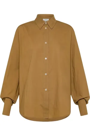 FORTE FORTE Blouses & Shirts, Dames, Bruin, S, Katoen, Camelkleurige blouse in Fusion-stijl