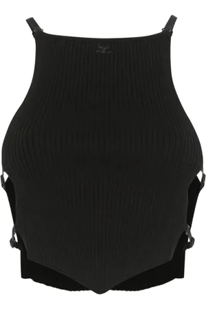 Courrèges Tops, Dames, Zwart, M, Polyester, Top met vierkante hals en verstelbare bandjes