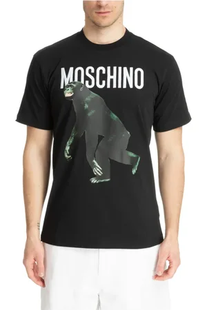 Moschino Tops, Heren, Zwart, M, Katoen, Gestreept Logo T-shirt