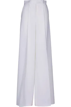 Max Mara Broeken, Dames, Wit, 2Xs, Witte Wool Gabardine Broek met Wijde Pijpen