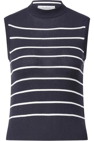 Max Mara Truien, Dames, Blauw, L, Elegante Geribbelde Top met Hoge Hals
