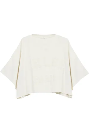 Chloé Tops, Dames, Wit, S, Katoen, T-shirt met logo in reliëf