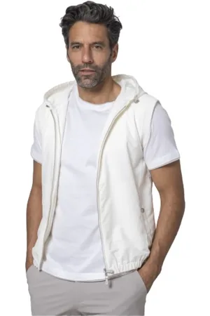 ELEVENTY Jassen, Heren, Wit, L, Wol, Hooded Zip-Up Knit Vest