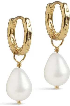 Enamel Accessoires, Dames, Wit, ONE Size, Parel Hoop Oorbellen