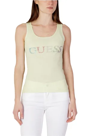 Guess Tops, Dames, Groen, L, Katoen, Groene Katoenen Tanktop met Strass